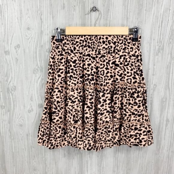 Animal Print Ruffle Mini Skirt Giered Cheetah Leopard - Picture 1 of 5